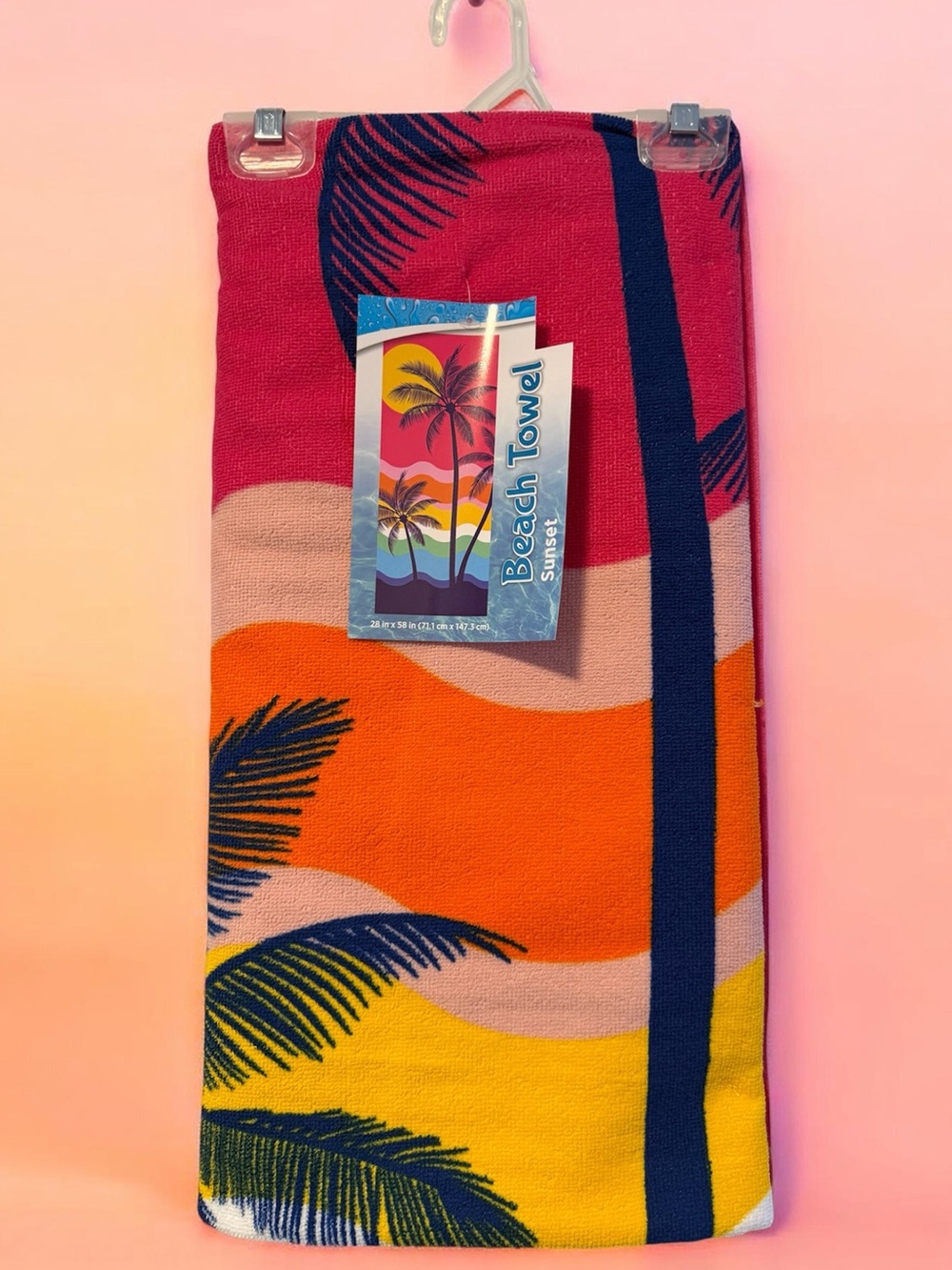 Beach Towel with Tropical Palm Print - Bright Sunset Colors